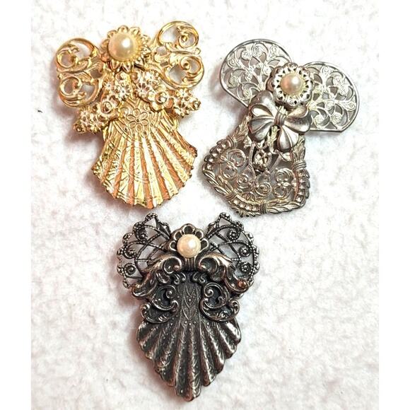 Vtg Jane Davis Angels Brooch 3 Pc Lot Angels of Love Collection 1990s Faux Pearl - Picture 2 of 7